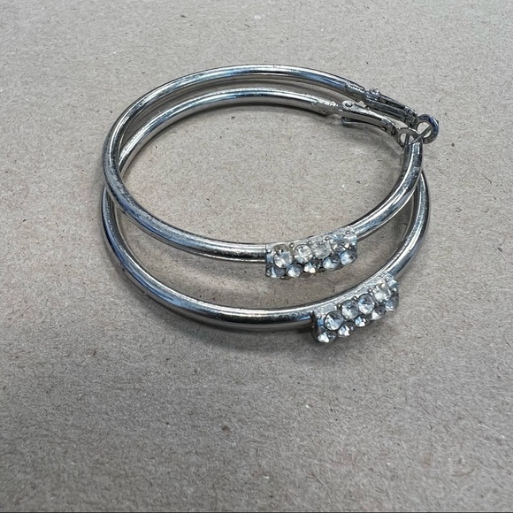 𝅺silver large hoop earrings with rhinestone embellishments on front, - Picture 1 of 10